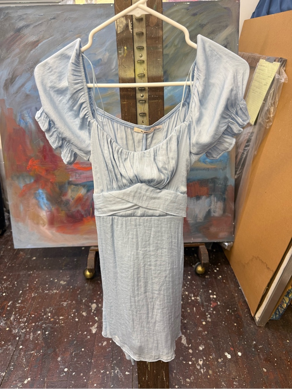 Francesca's Collections Light Blue Mini Dress with Puff Sleeves